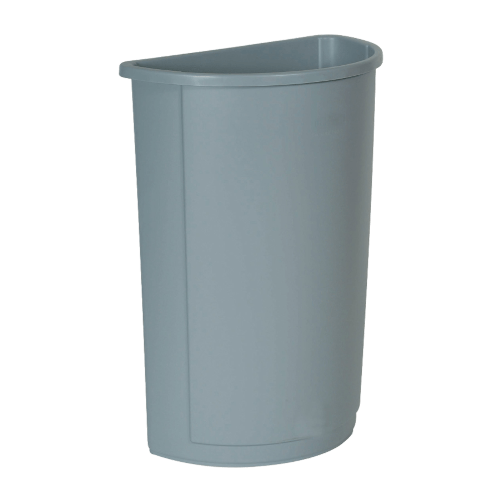 Rubbermaid Half-Round Wastebaskets, 21 Gallons, 28 5/8in x 12in, Gray
