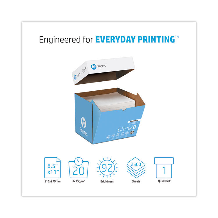 Office20 Paper, 92 Bright, 20 lb Bond Weight, 8.5 x 11, White, 2, 500/Carton