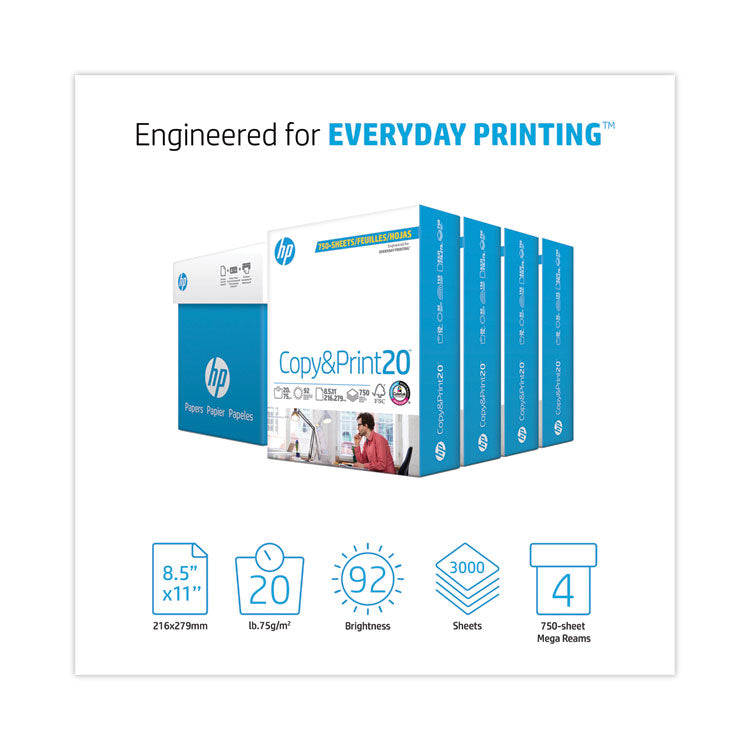 CopyandPrint20 Paper, 92 Bright, 20 lb Bond Weight, 8.5 x 11, White, 750 Sheets/Ream, 4 Reams/Carton