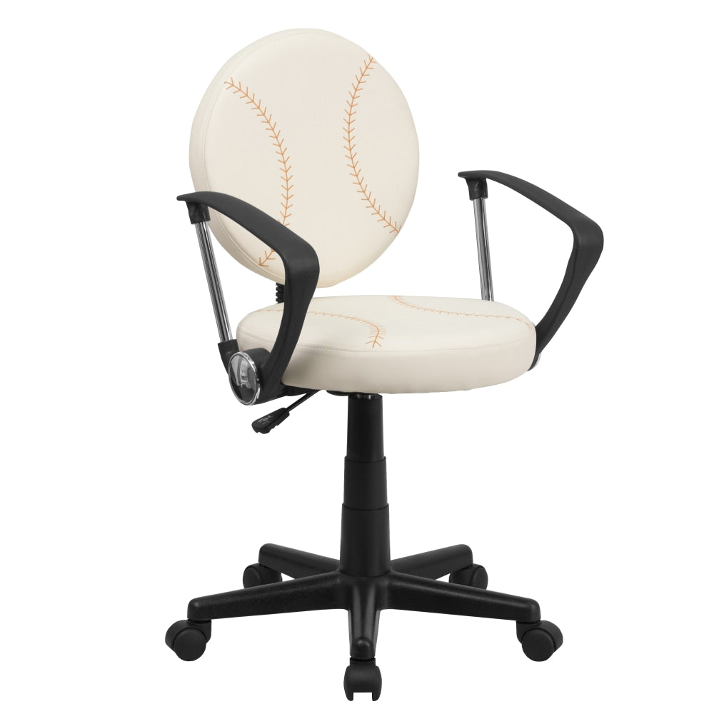 Flash Furniture Vinyl Low-Back Task Chair With Arms, Baseball, Brown/Cream/Black
