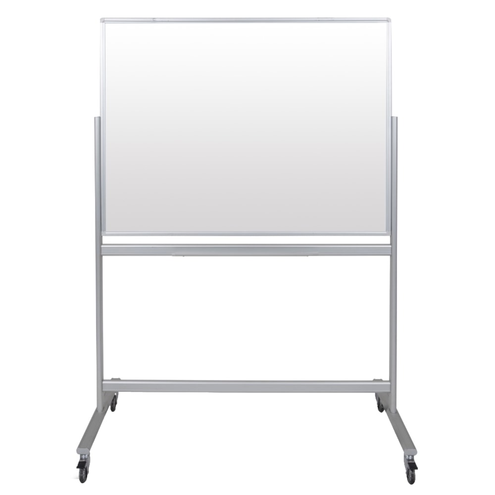 Luxor Double-Sided Mobile Magnetic Glass Dry-Erase Whiteboard, 48in x 36in, Aluminum Frame With Silver Finish