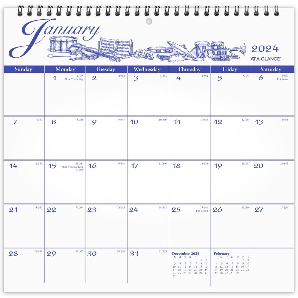 2024 AT-A-GLANCE Illustrator's Edition Monthly Wall Calendar, 12in x 12in, January to December 2024, G100017