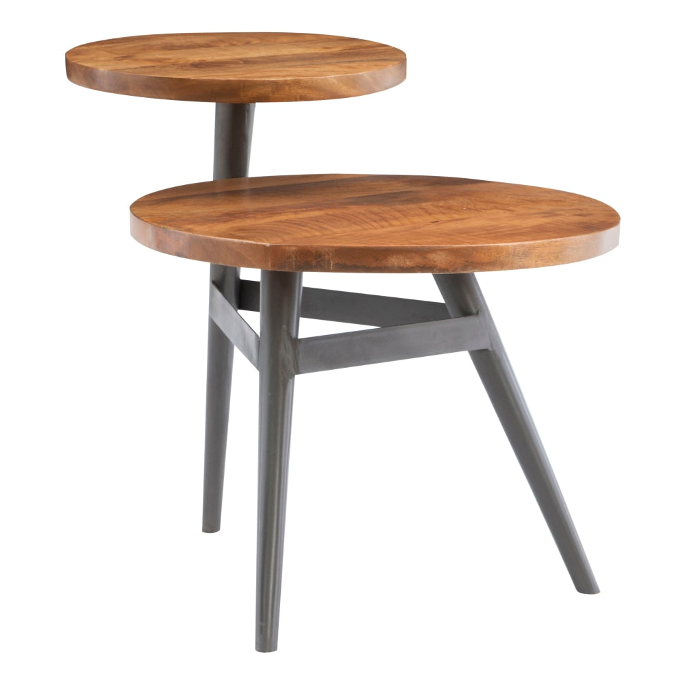 Powell Carpio 2-Tier Plant Stand Table, 24inH x 30inW x 21inD, Gunmetal Gray/Natural