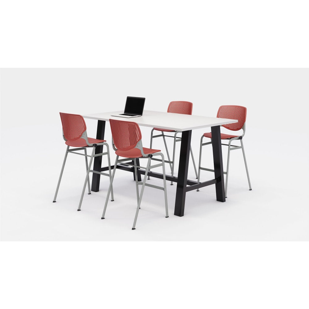 KFI Studios Midtown Bistro Table With 4 Stacking Chairs, 41inH x 36inW x 72inD, Designer White/Coral Orange
