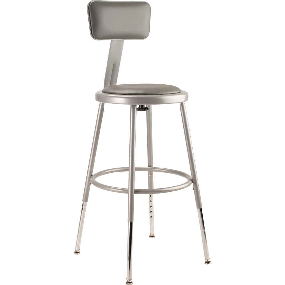 National Public Seating Adjustable Vinyl-Padded Task Stool, With Backrest, 32in - 41 1/2inH, Gray