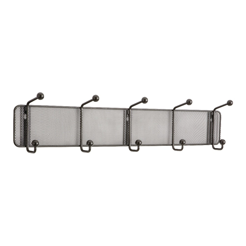 Safco Onyx 5-Hook Mesh Wall Rack, 5 1/2inH x 26 3/4inW x 3inD, Black