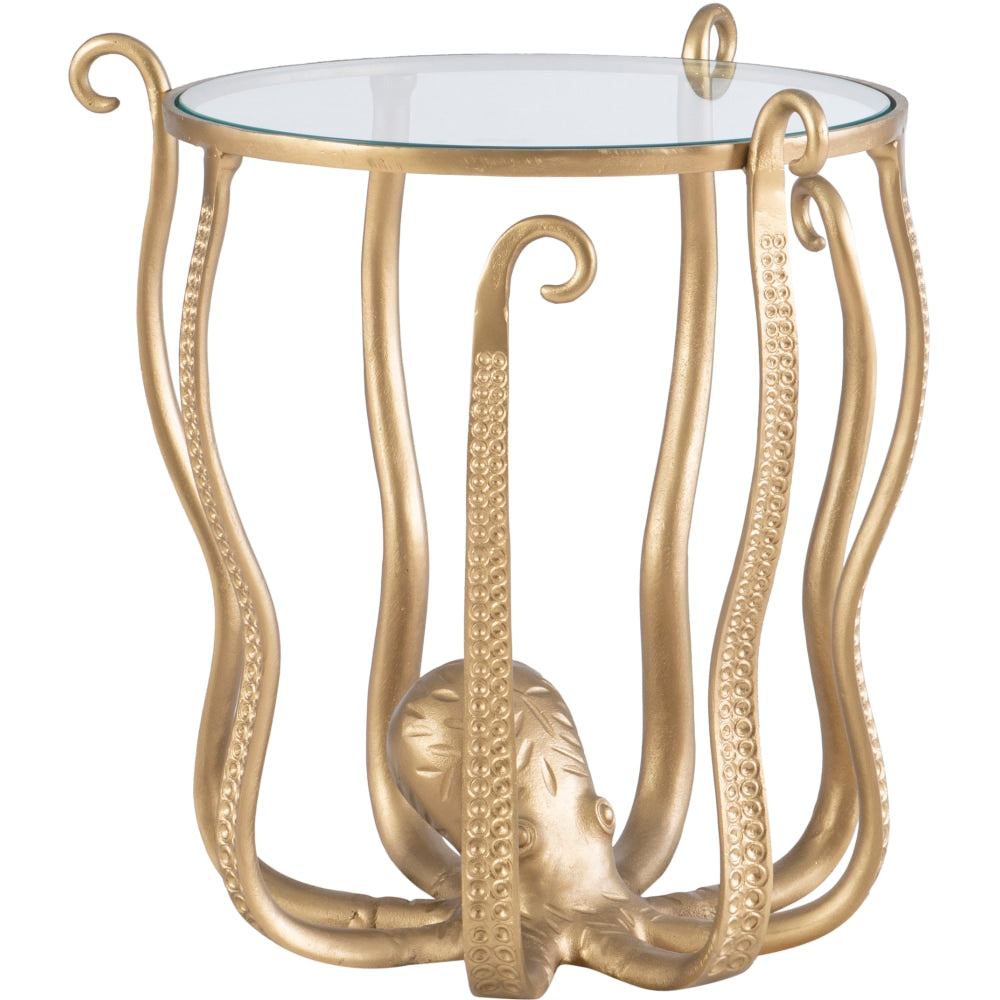 Powell Paranya Octopus Side Table, 22inH x 20inW x 20inD, Gold/Clear