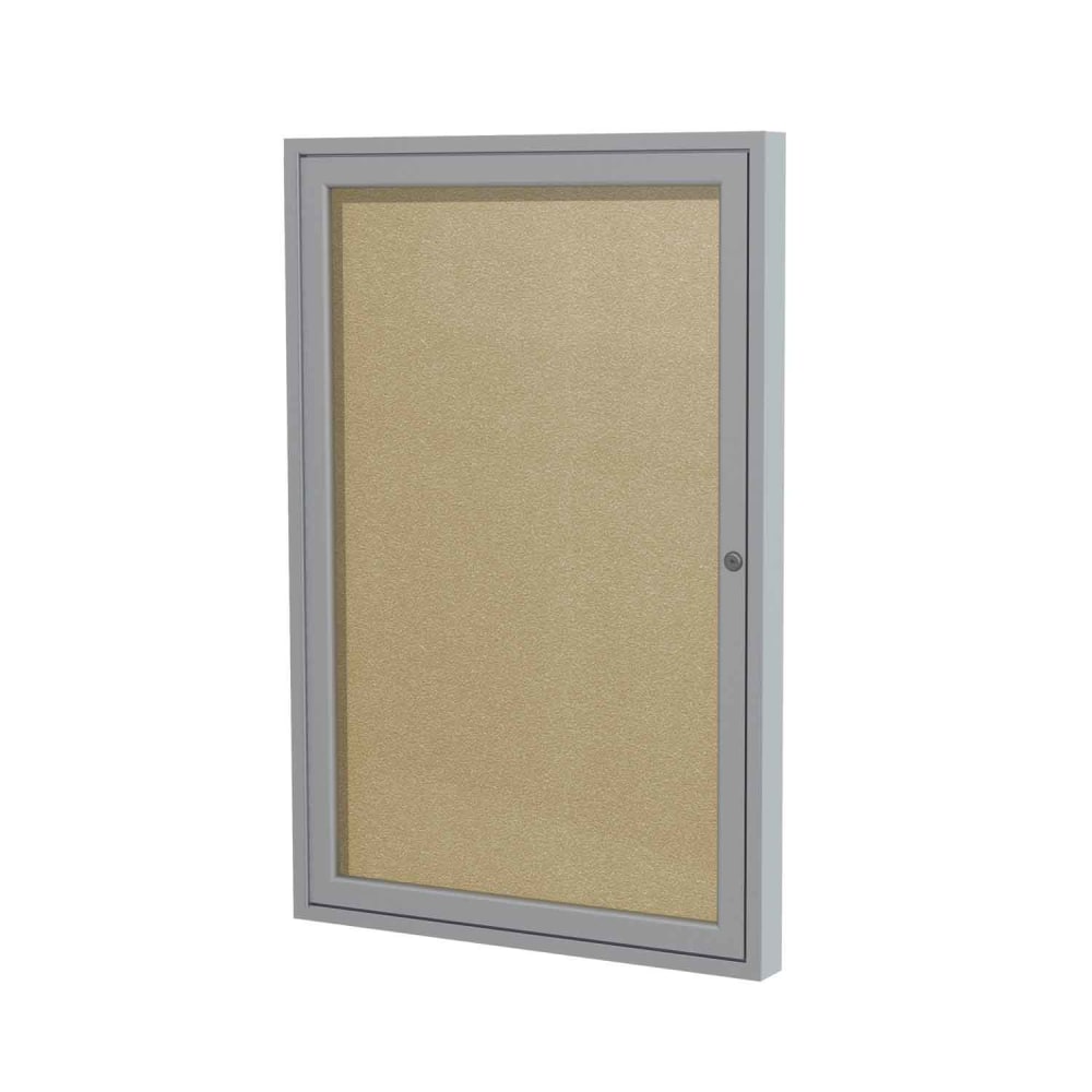 Ghent 1-Door Enclosed Vinyl Bulletin Board, 36in x 36in, Caramel, Satin Aluminum Frame