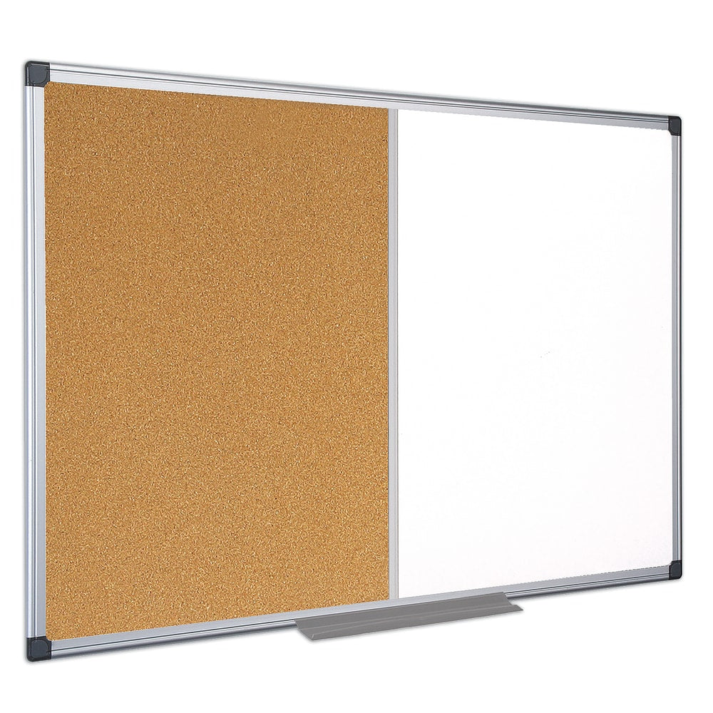 MasterVision Cork/Non-Magnetic Melamine Dry-Erase Whiteboard Combination Board, 36in x 48in, Silver Aluminum Frame