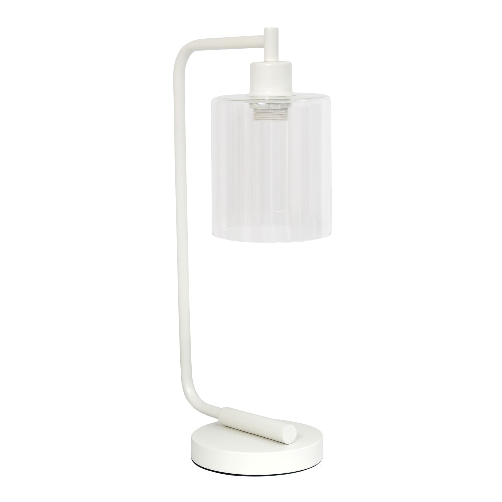 Simple Designs Bronson Antique Industrial Lantern Desk Lamp, 18-3/4inH, Clear Shade/White Base