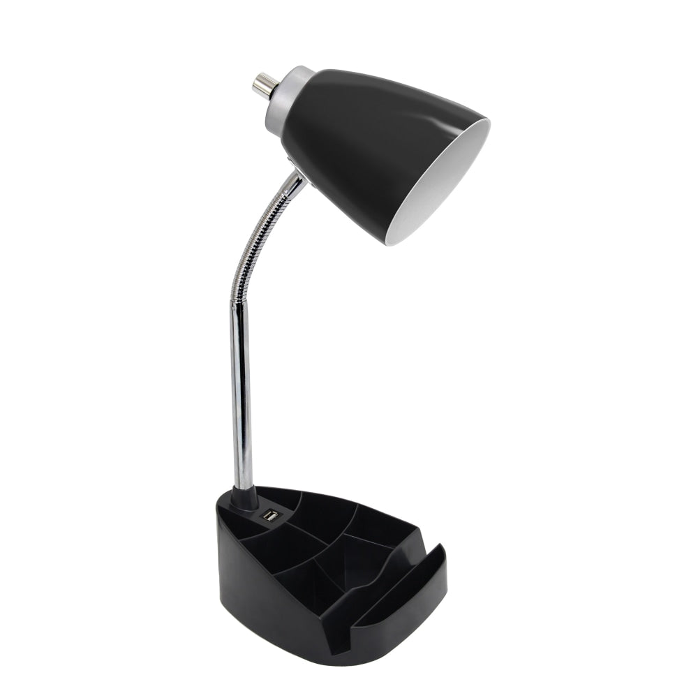LimeLights Gooseneck Organizer Desk Lamp With Tablet Stand And USB Port, Adjustable Height, 18-1/2inH, Black