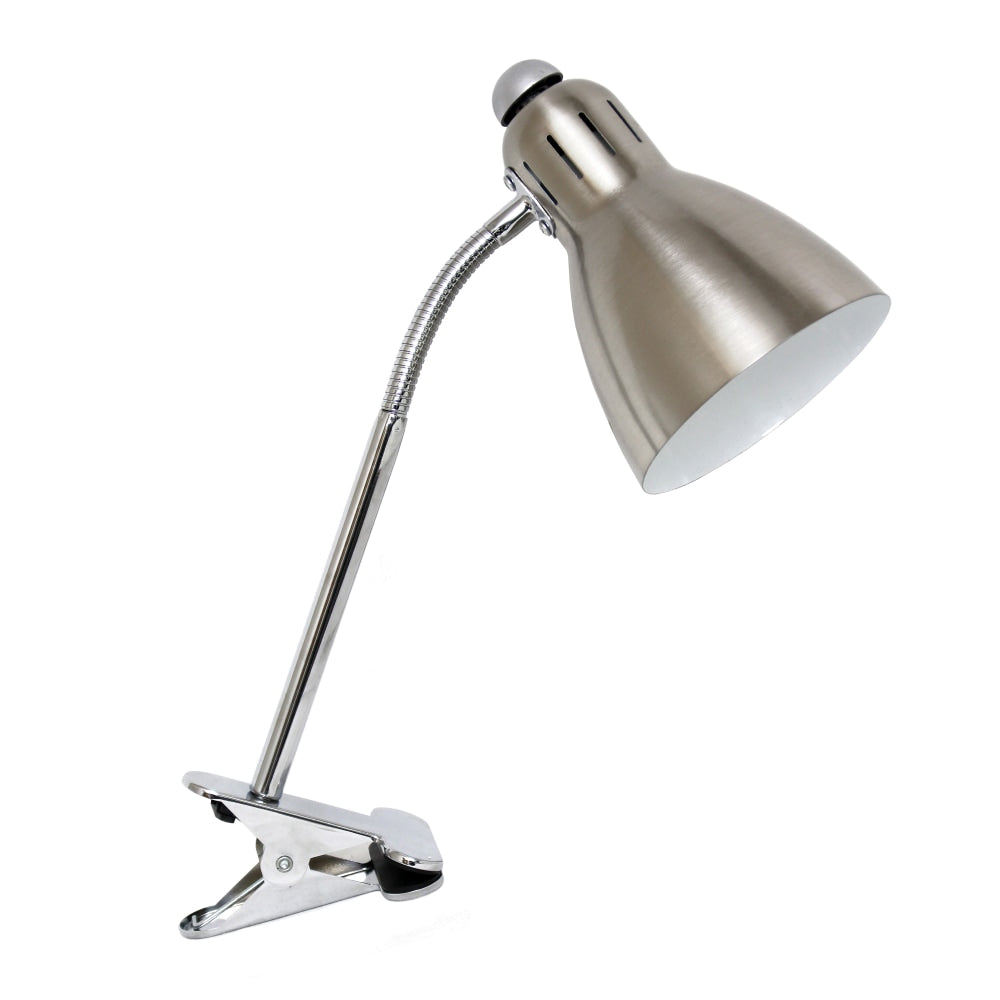 Simple Designs Adjustable Clip Light Desk Lamp, Adjustable Height, 14-3/16inH, Brushed Nickel