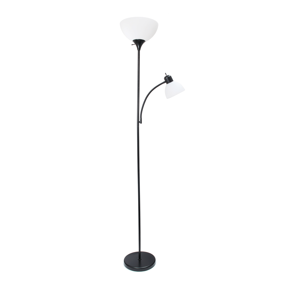 Simple Designs Floor Lamp With Reading Light, 71inH, White Shade/Black Base