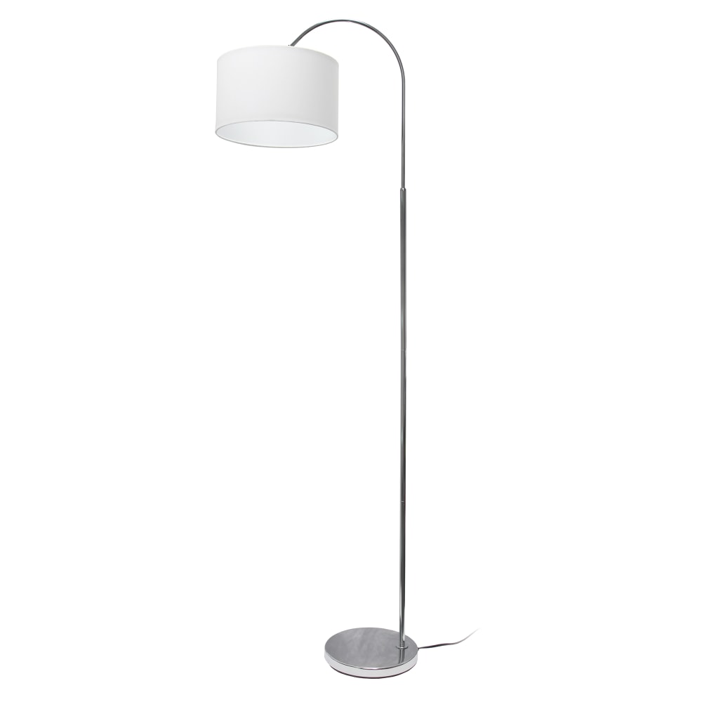 Simple Designs Arched Floor Lamp, 65inH, White Shade/Brushed Nickel Base