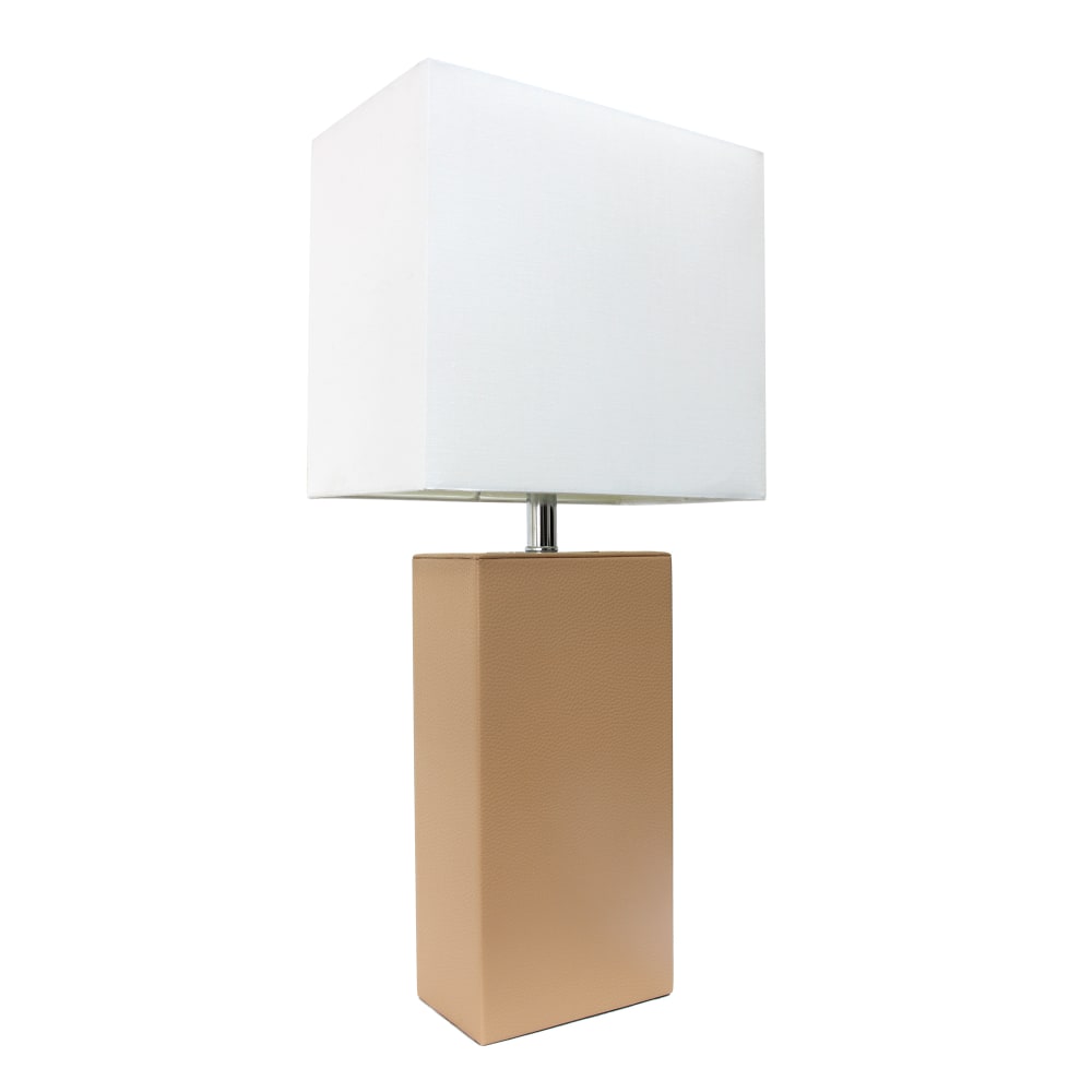 Elegant Designs Modern Leather Table Lamp, 21inH, White/Beige