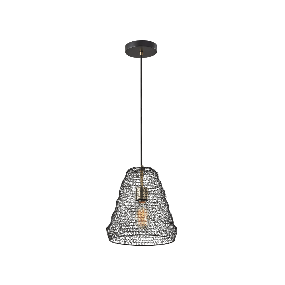 Adesso Sheridan Pendant Lamp, 11-3/4inH x 10inW, Black Mesh Shade/Black Base