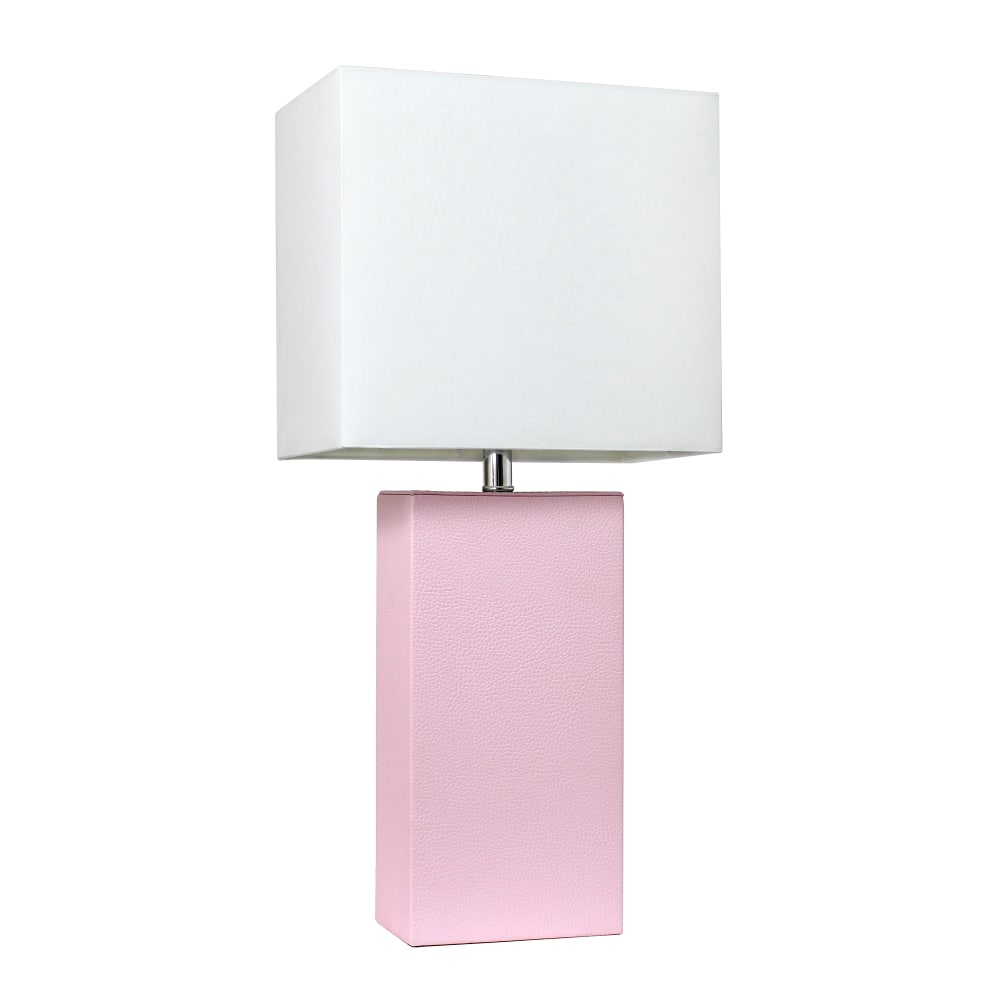Elegant Designs Modern Leather Table Lamp, 21inH, White/Blush Pink