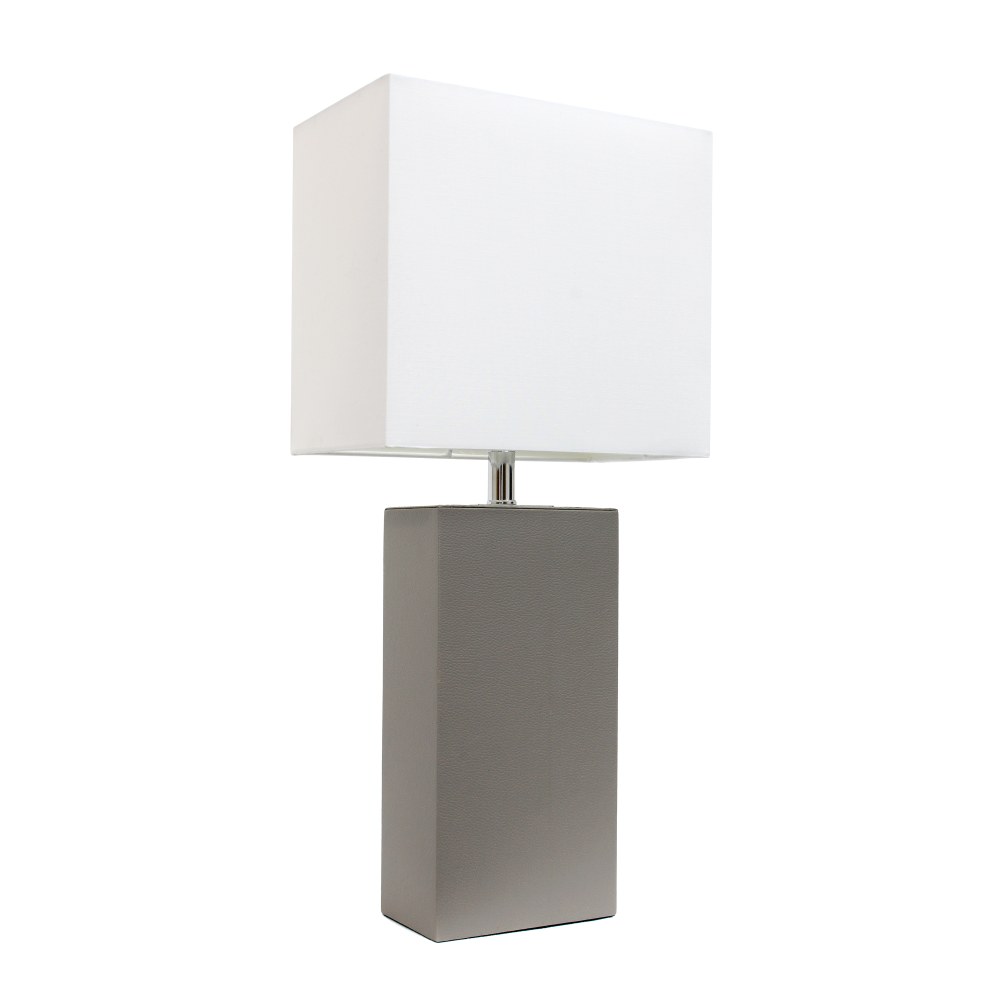Elegant Designs Modern Leather Table Lamp, 21inH, White/Gray