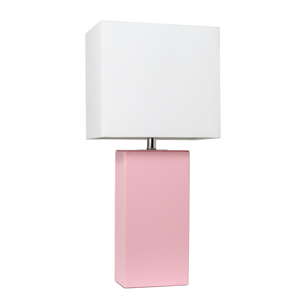 Elegant Designs Modern Leather Table Lamp, 21inH, White/Pink