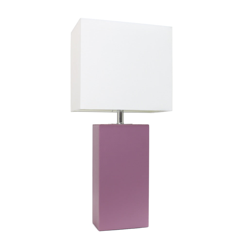 Elegant Designs Modern Leather Table Lamp, 21inH, White/Purple