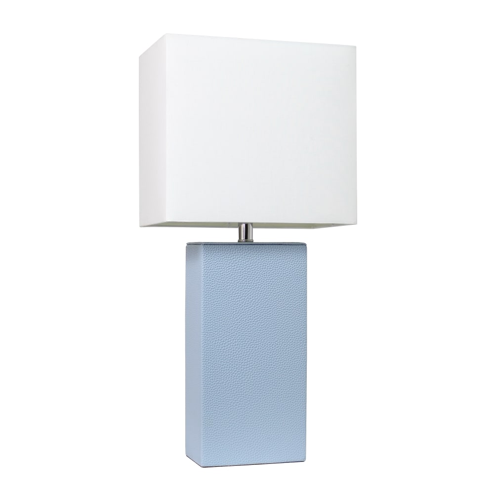 Elegant Designs Modern Leather Table Lamp, 21inH, White/Periwinkle