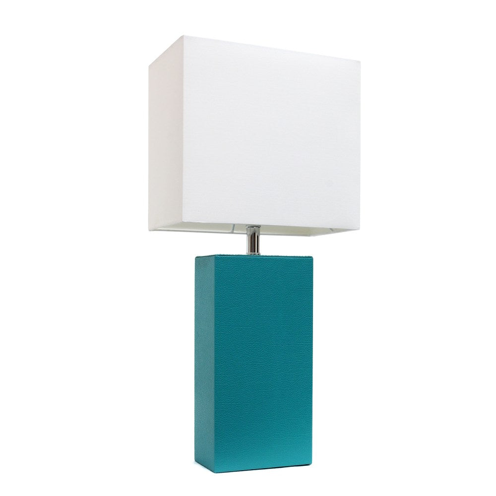 Elegant Designs Modern Leather Table Lamp, 21inH, White/Teal