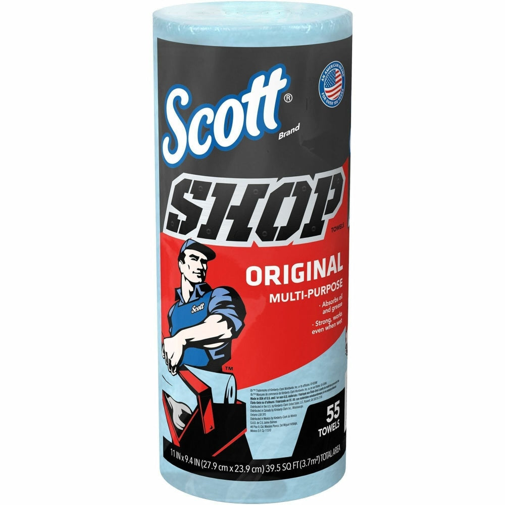 Scott Original Shop Towels - Fresh - 9.40in x 11in - 55 Sheets/Roll - Blue - 1 / Roll