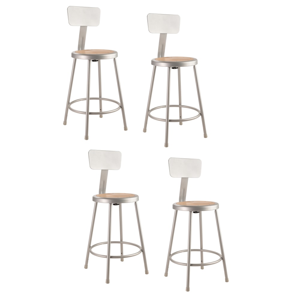 National Public Seating Hardboard Stools With Backs, 24inH, Gray, Set of 4