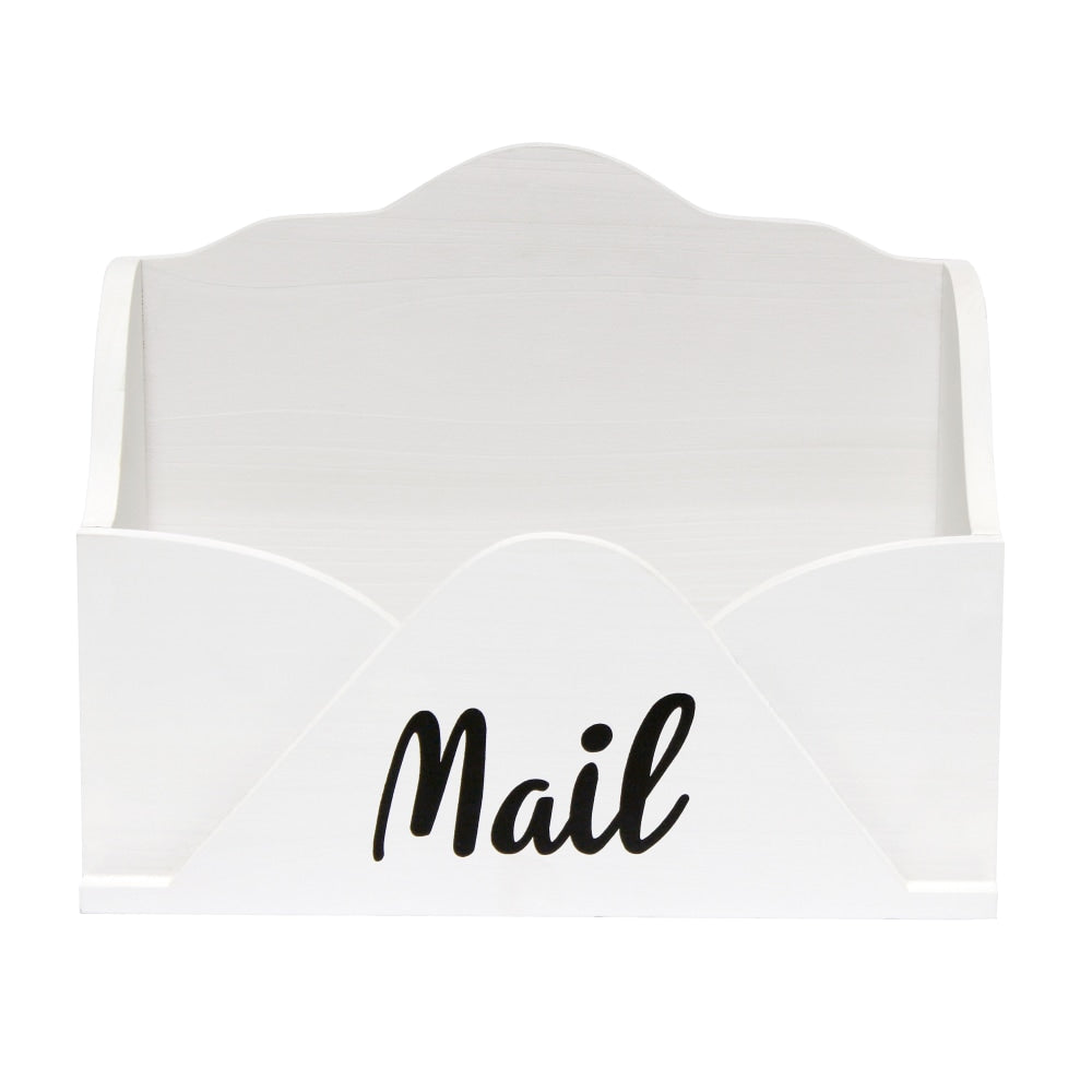 Elegant Designs Homewood Wooden Decorative Envelope-Shaped Desktop Letter Holder, 7-7/8inH x 9-7/8inW x 4-3/4inD, White