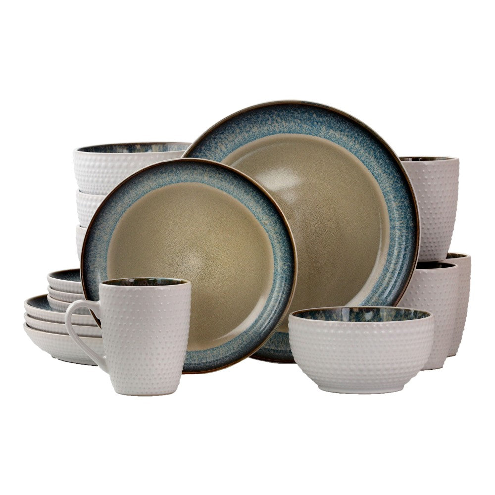 Elama 16-Piece Stoneware Dinnerware Set, Modern Dot