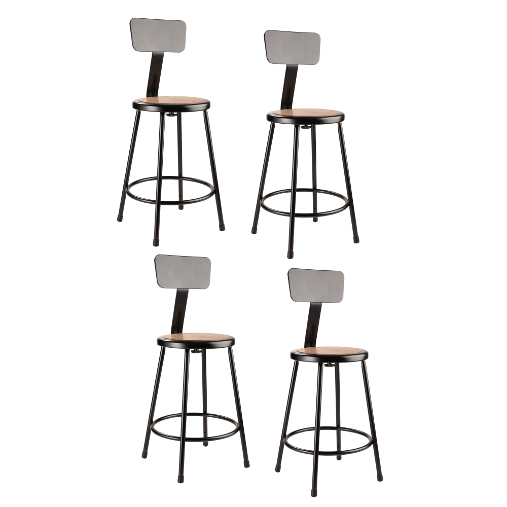 National Public Seating Hardboard Task Stool With Backrest 24inH, Black Seat/Black Frame, Set of 4