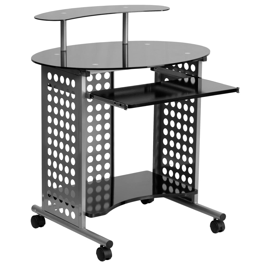 Flash Furniture Cassini 32inW Mobile Computer Desk Workstation With Glass Top, Black/Clear