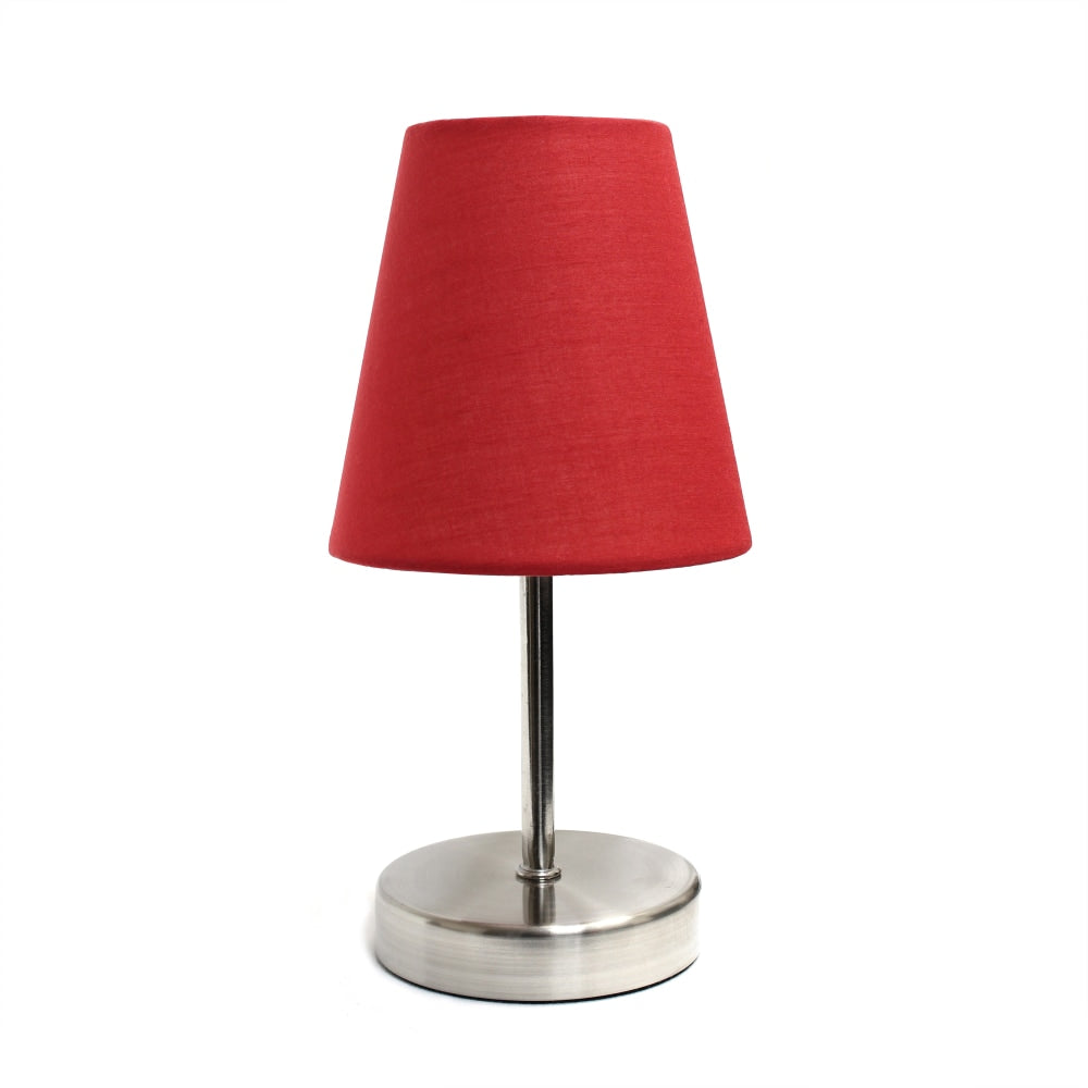 Simple Designs Sand Nickel Mini Basic Table Lamp with Red Fabric Shades