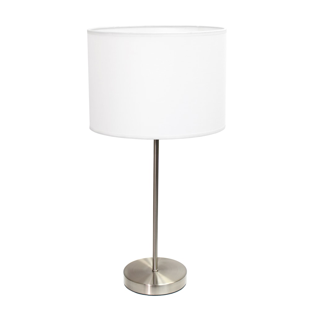 Simple Designs Stick Lamp with Fabric Shade, 22.4inH, White/Brushed Nickel