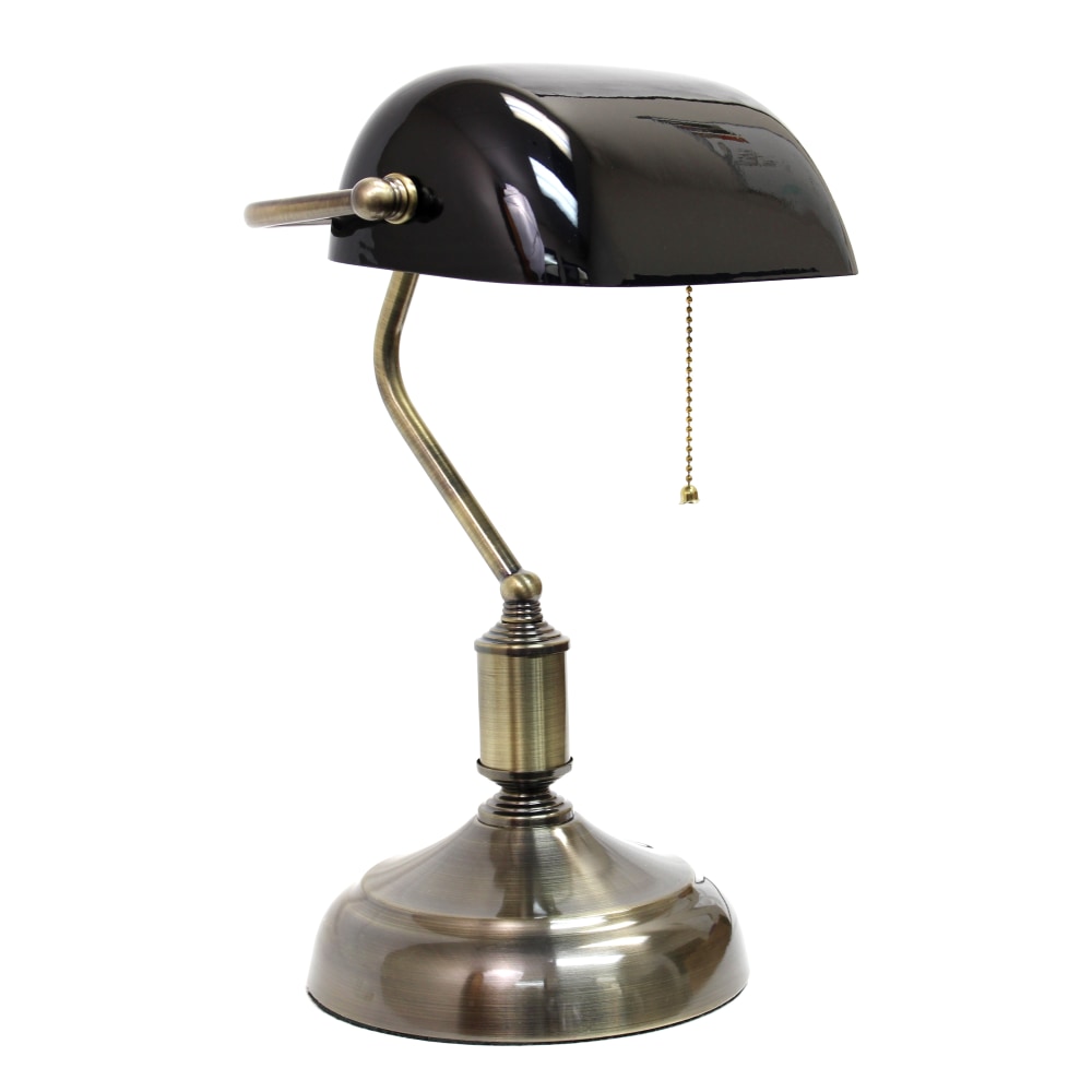 Simple Designs Executive Bankers Desk Lamp with Glass Shade, 14.75inH, Black