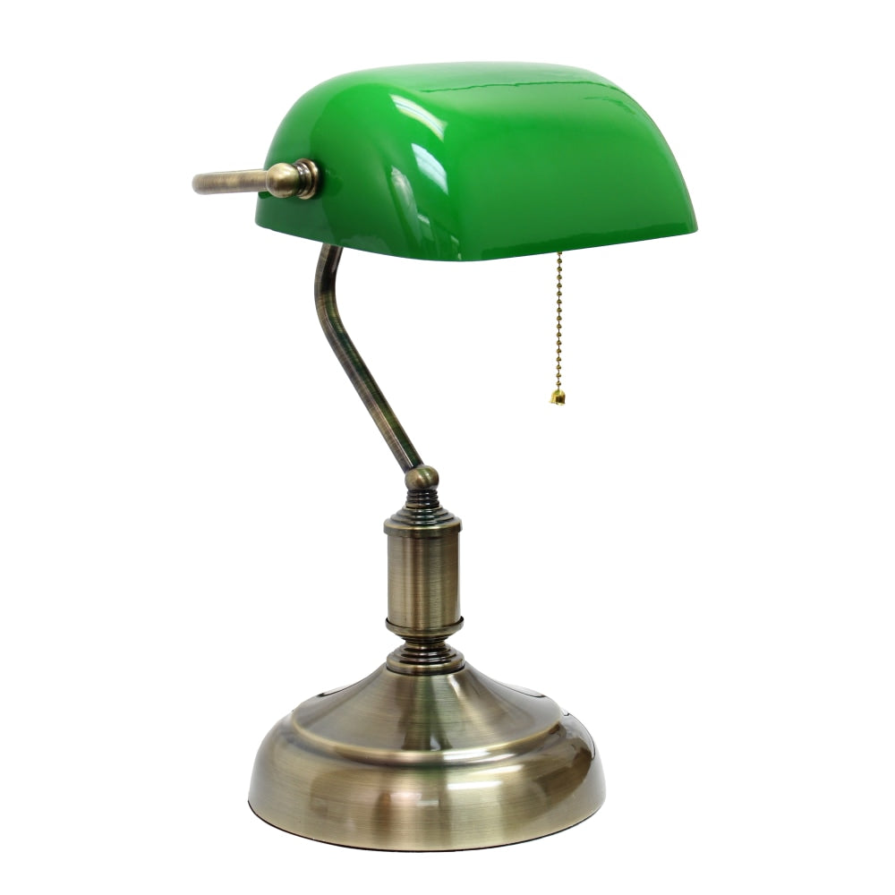 Simple Designs Executive Bankers Desk Lamp with Glass Shade, 14.75inH, Green