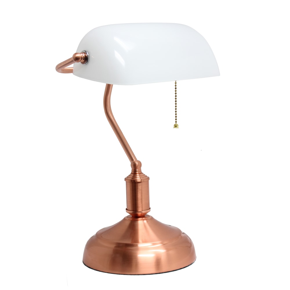 Simple Designs Executive Bankers Desk Lamp, 14-3/4inH, White Shade/Rose Gold Base