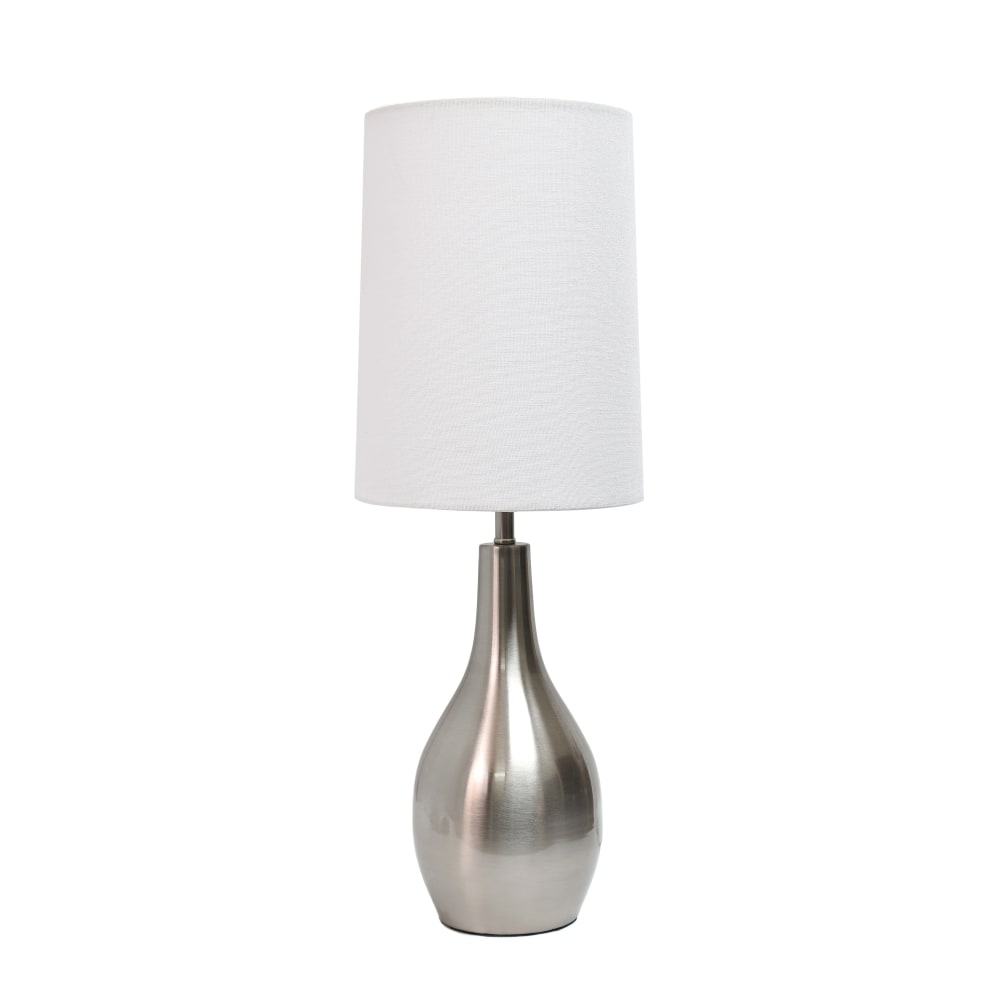 Simple Designs 1-Light Teardrop Table Lamp, 19-1/2inH, White Shade/Brushed Nickel Base