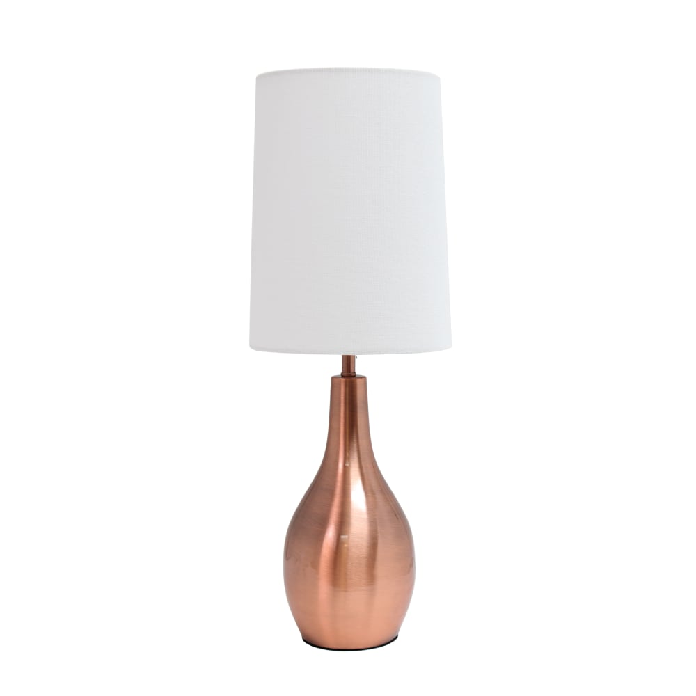 Simple Designs 1-Light Teardrop Table Lamp, 19-1/2inH, White Shade/Rose Gold Base