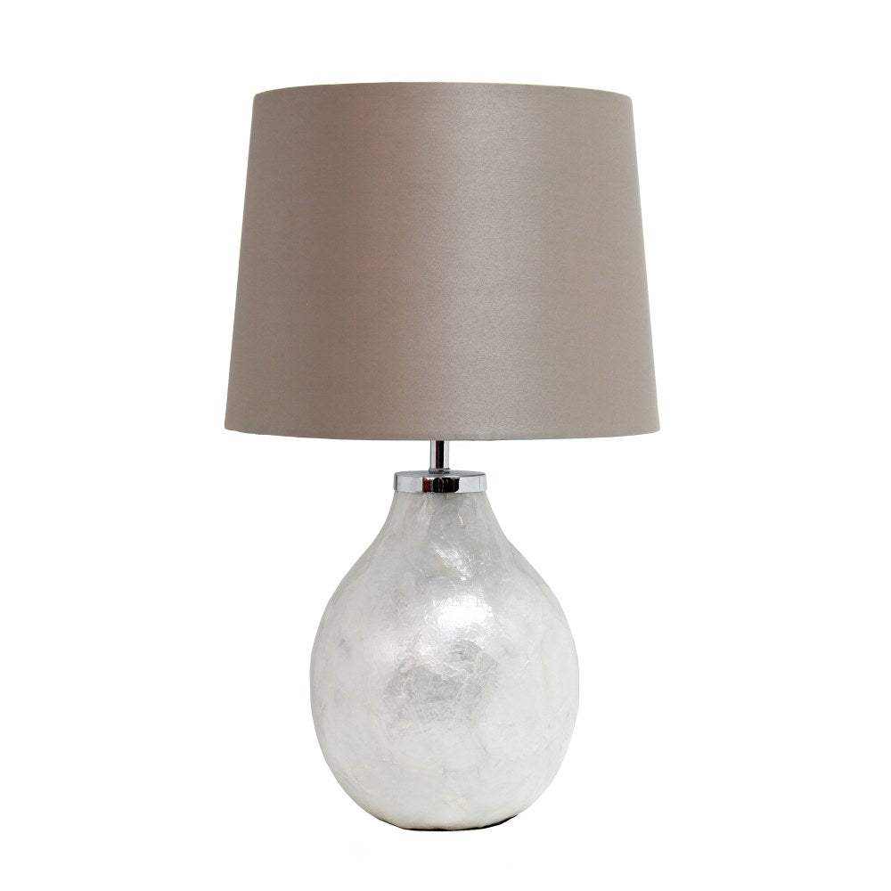 Simple Designs 1-Light Pearl Table Lamp, 18inH, Light Brown Shade/Pearl Base
