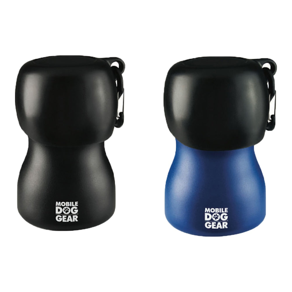 Overland Mobile Dog Gear 9.5 Oz Stainless Steel Water Bottles, Black/Blue, Pack Of 2 Bottles