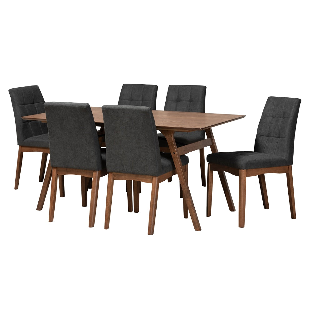 Baxton Studio Tara 7-Piece Dining Set, Dark Gray/Walnut Brown