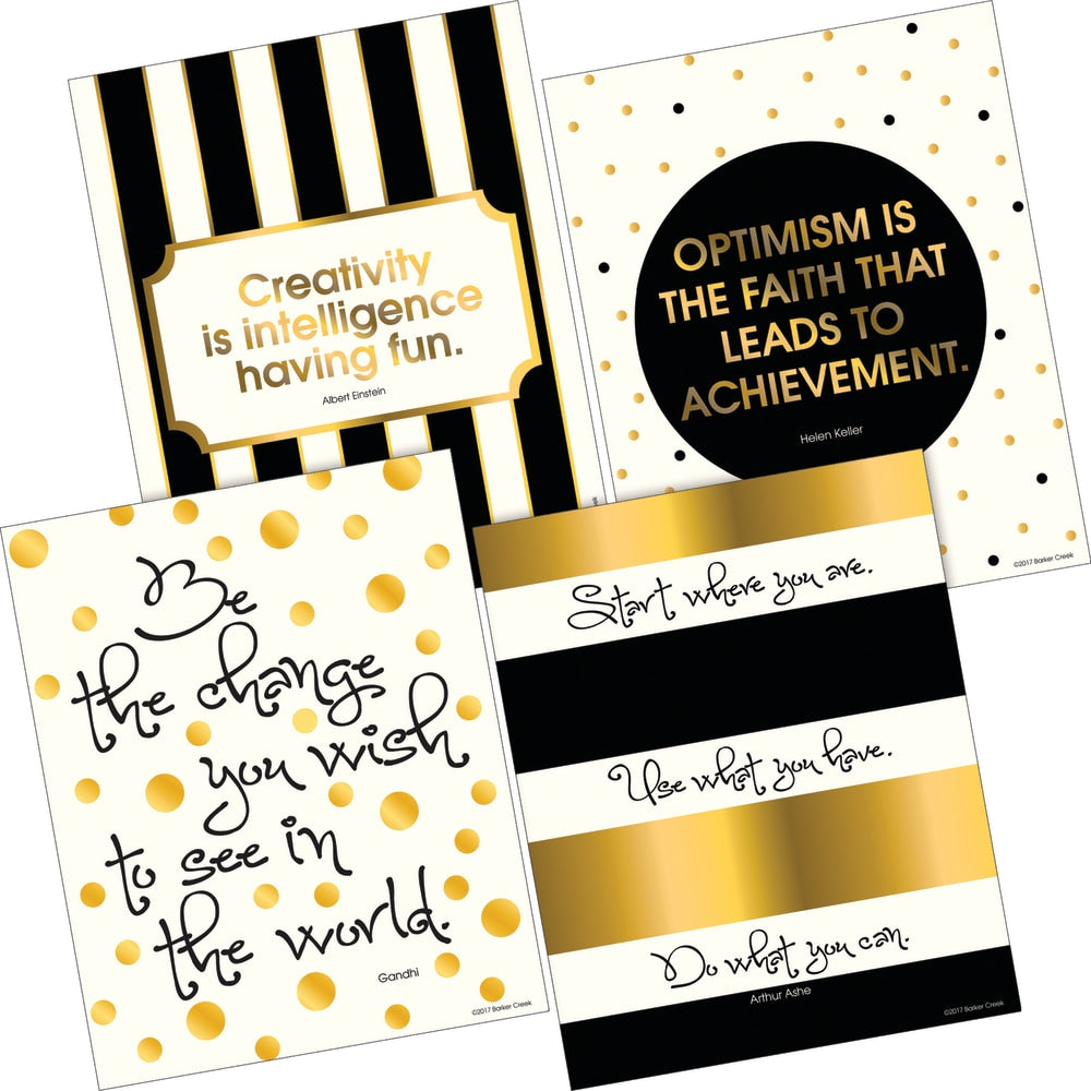 Barker Creek Art Print Set, 8in x 10in, Creativity, Intelligence And Optimism 24K Gold Collection, Pre-K To College, Pack Of 4