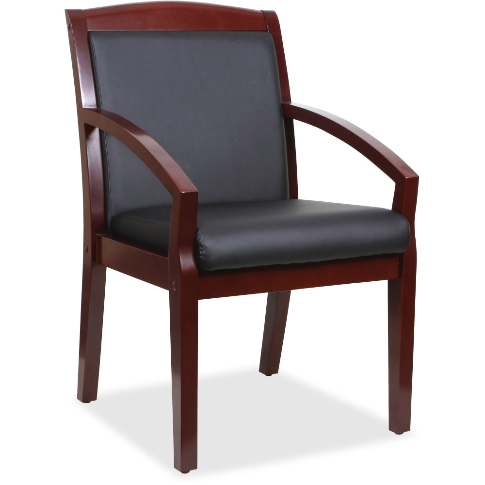 Lorell Bonded Leather/Wood Guest Chair With Sloping Arms, Black/Mahogany