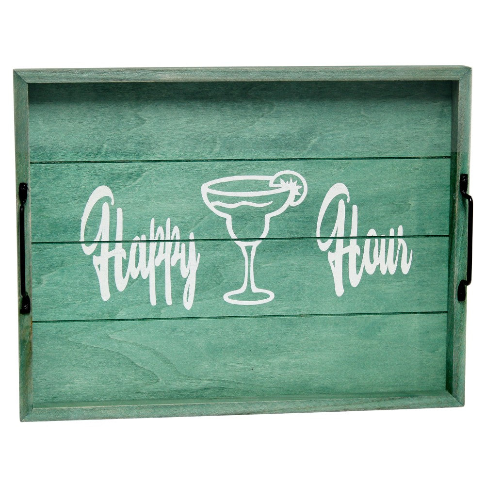 Elegant Designs Decorative Serving Tray, 2-1/4inH x 12inW x 15-1/2inD, Aqua Wash Happy Hour