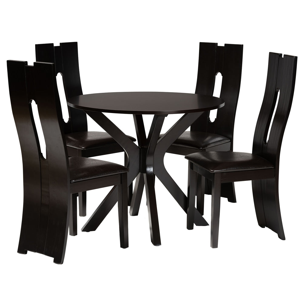 Baxton Studio Cian Dining Set, 29-15/16inH x 35-7/16inW x 35-7/16inD, Dark Brown/Espresso Brown