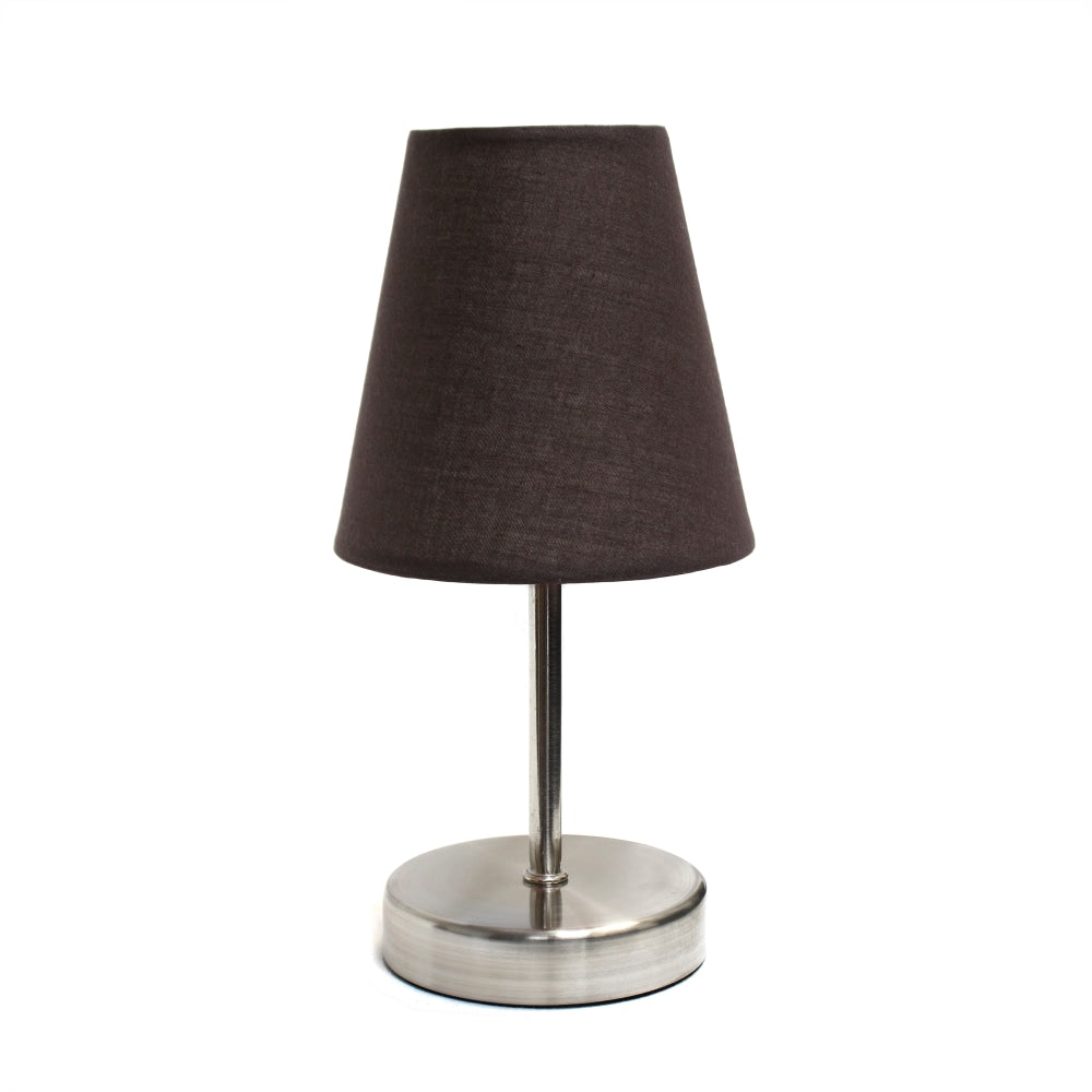 Creekwood Home Nauru Petite Metal Stick Table Lamp, 10-1/2inH, Brown Shade/Sand Nickel Base
