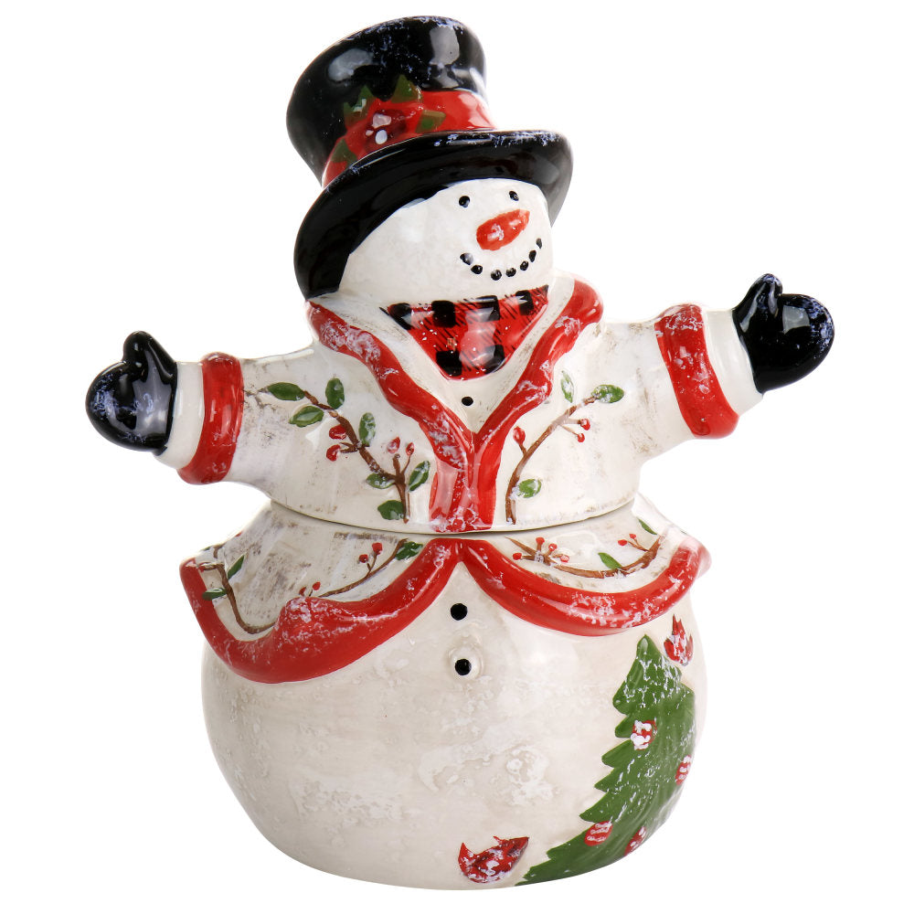 Gibson Home Snowman Hug Durastone Cookie Jar, 10inH x 8-5/8inW x 5-1/2inD, White