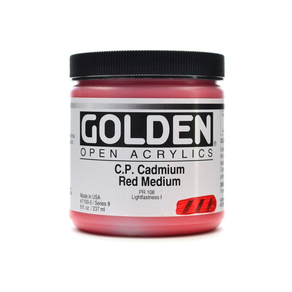 Golden OPEN Acrylic Paint, 8 Oz Jar, Cadmium Red Medium (CP)