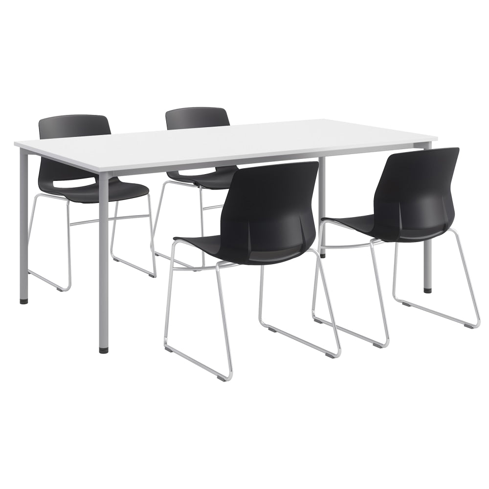 KFI Studios Dailey Table With 4 Sled Chairs, White/Silver Table, Black/Silver Chairs